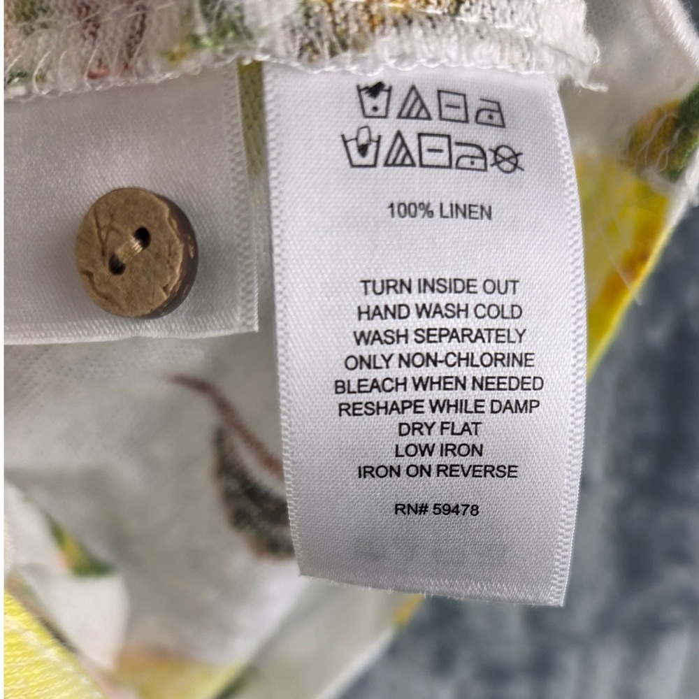 Cynthia Rowley Womens XL 100% Linen Lemon Print Button Tie Front Tank Top White - Picture 4 of 6